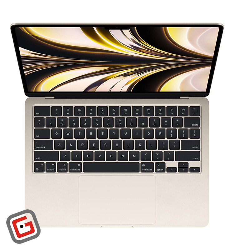 لپ تاپ 13.6 اینچی اپل مدل MacBook Air MLY23 2022 از نمای بالا به صورت باز