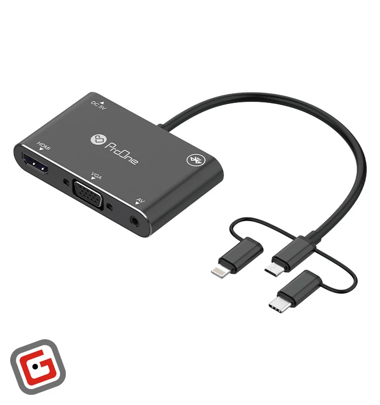 مبدل microUSB/ لایتنینگ/ USB-C به HDMI/VGA/AV پرو وان مدل PHU560