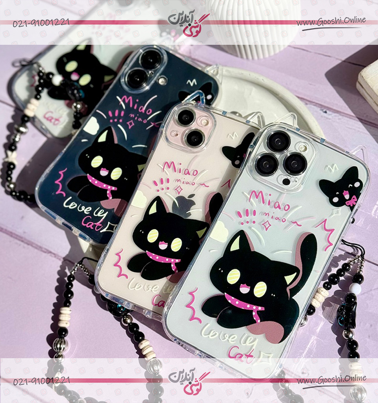 قاب گربه مشکی گوش دار با آویز (کدC2131)